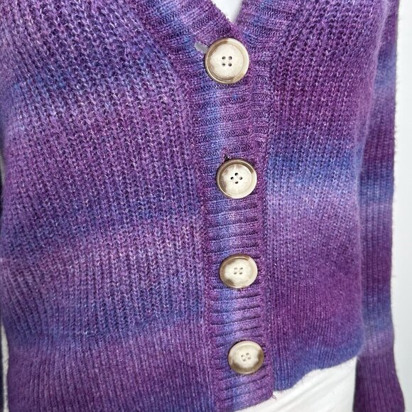 Loft Spacedye Ribbed V-Neck Long Sleeve Button Cardigan in Purple Multi Size S - Picture 9 of 16